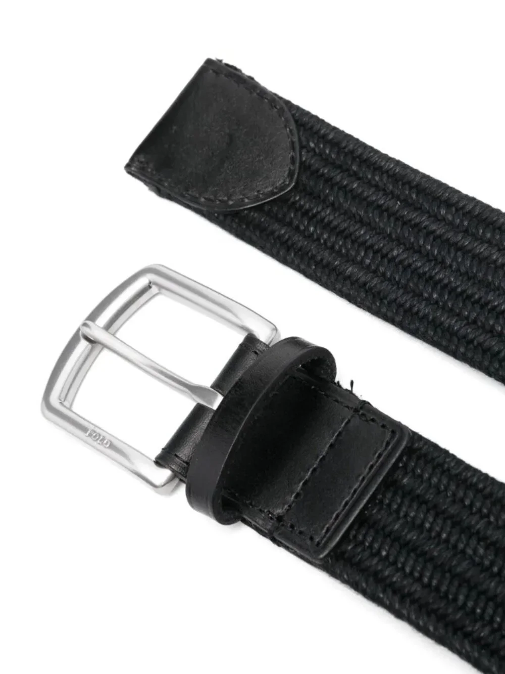 NWT Polo Ralph Lauren Leather-Trim Braided Belt Black Size Medium